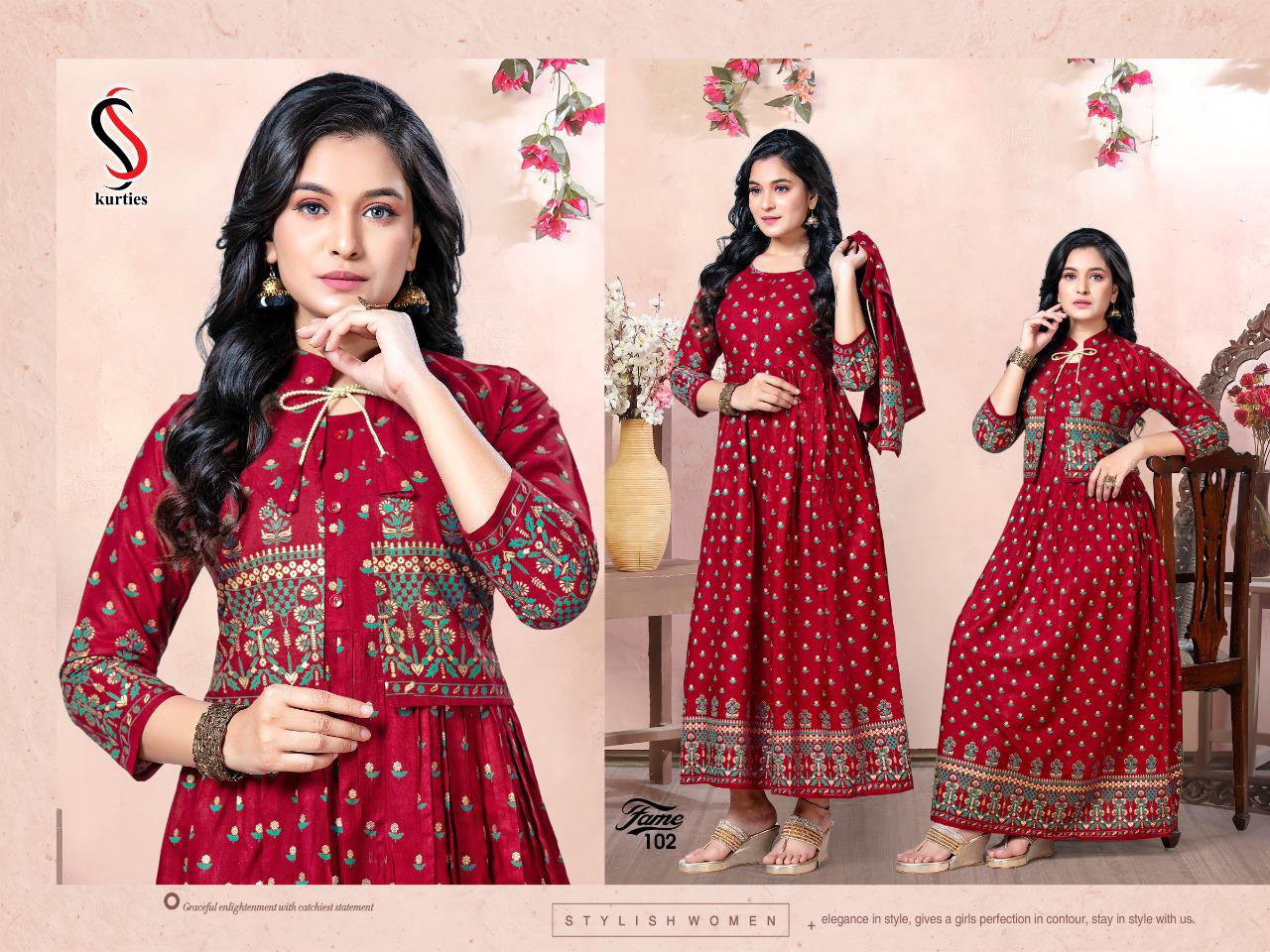Ss Kurtis Flame Latest Fancy Ethnic Wear Designer  Rayon Printed Kurtis Collection